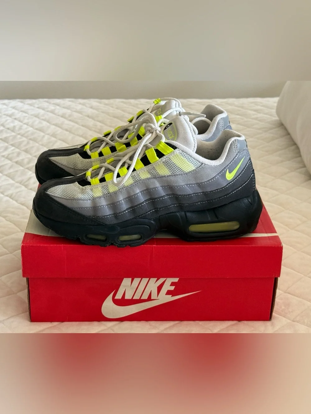 Nike Men’s Air Max 95 Sneakers - Gray with Neon Yellow Accents